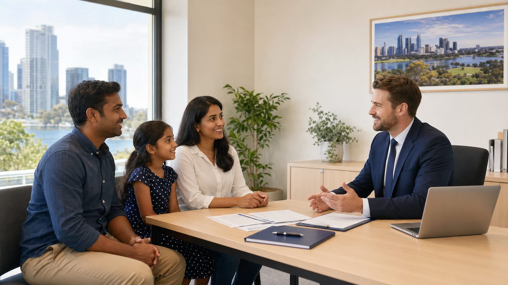 Migration consultation with a family in an Australian office