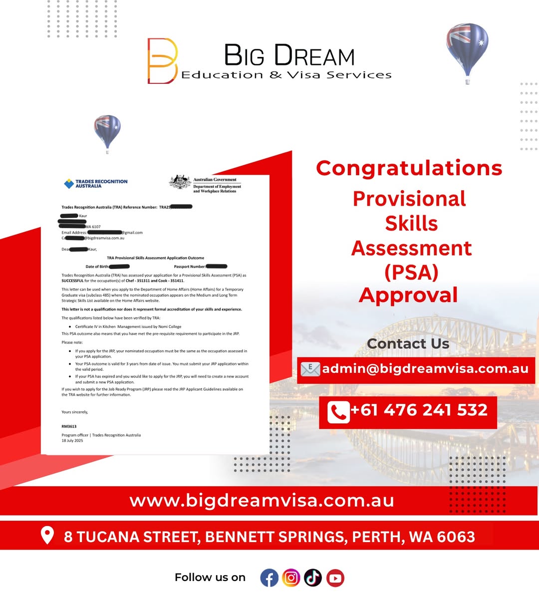 Visa success story visual for Big Dream Education & Visa Services